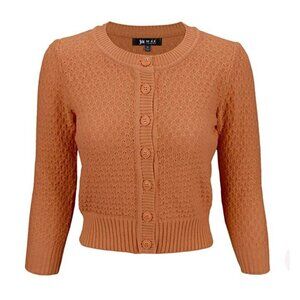 YEMAK 3/4 Sleeve Cropped Button Down Knit Cardigan